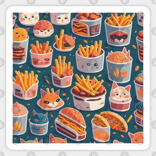Fast Food Cat Colorful Funny Pattern Sticker by ZAZIZU